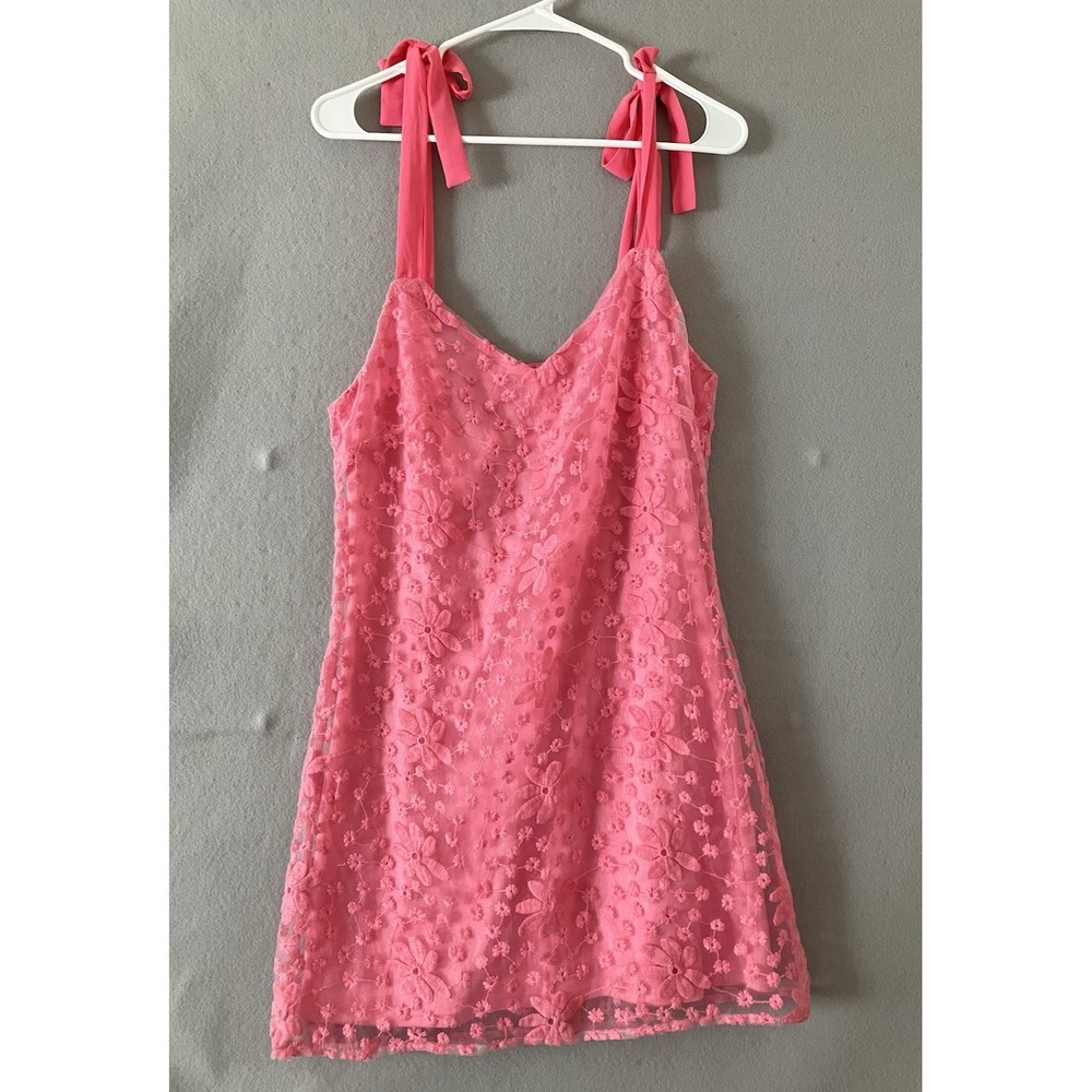 Pink Floral Lace Mini Dress Ditsy Coquette Hyper Feminine Barbiecore Women's M